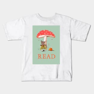 Girl Reading Under Mushroom Kids T-Shirt